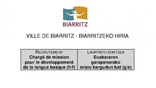 Biarriz hiriak Euskararen garapenerako misio kargudun postu berri bat sortzen du